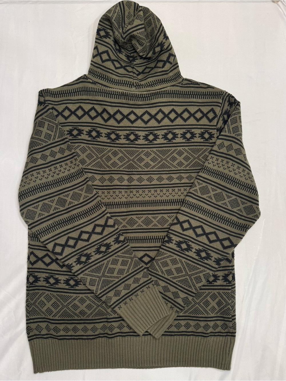 Carbon Olive & Black Geometric Crewneck Hoodie Sweater - Picture 3 of 3